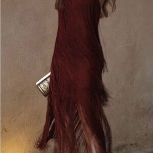 Elegant Fringe Dress in Brown ZARA